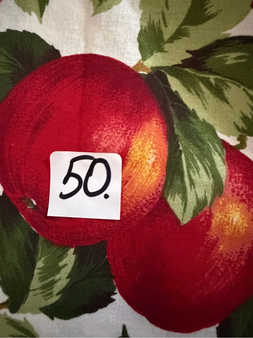 Fruit Print Napkin or Fabric Square - Red Peach/ Apple Floral set of 5
